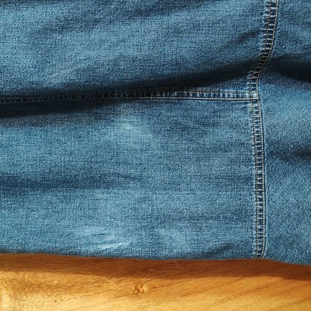 90s Vintage Orvis Denim Skirt Button Front Flared Hem Belt Loops 100% Cotton 14 - Picture 8 of 10
